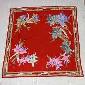 ❤️LEONARD FLORAL Signed 30X on Border and Flowers Silk Piano Shawl Scarf 34x34